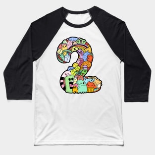 Number 2 two - Funny and Colorful Cute Monster Creatures Baseball T-Shirt